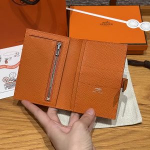 Hermes New H Passant Compact Wallet Handmade In Epsom Calfskin Leather 93 Orange - Image 3