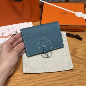 Alternative view of Hermes New H Passant Compact Wallet Handmade In Epsom Calfskin Leather D2 New Blue Jean