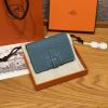 Hermes New H Passant Compact Wallet Handmade In Epsom Calfskin Leather D2 New Blue Jean