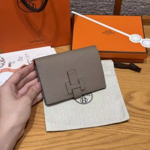 Alternative view of Hermes New H Passant Compact Wallet Handmade In Epsom Calfskin Leather M8 Gris Asphalted