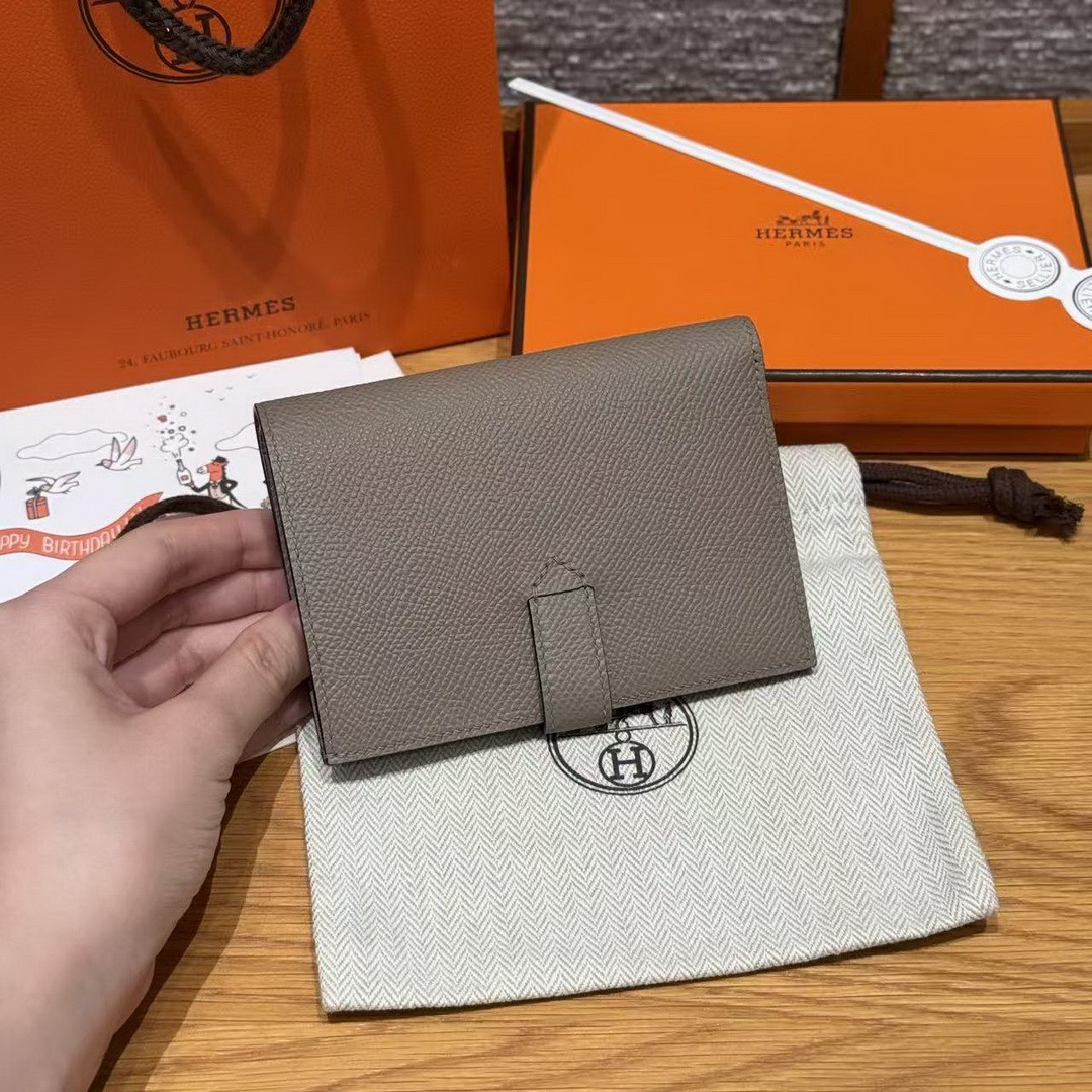 Hermes New H Passant Compact Wallet Handmade In Epsom Calfskin Leather M8 Gris Asphalted - Image 15