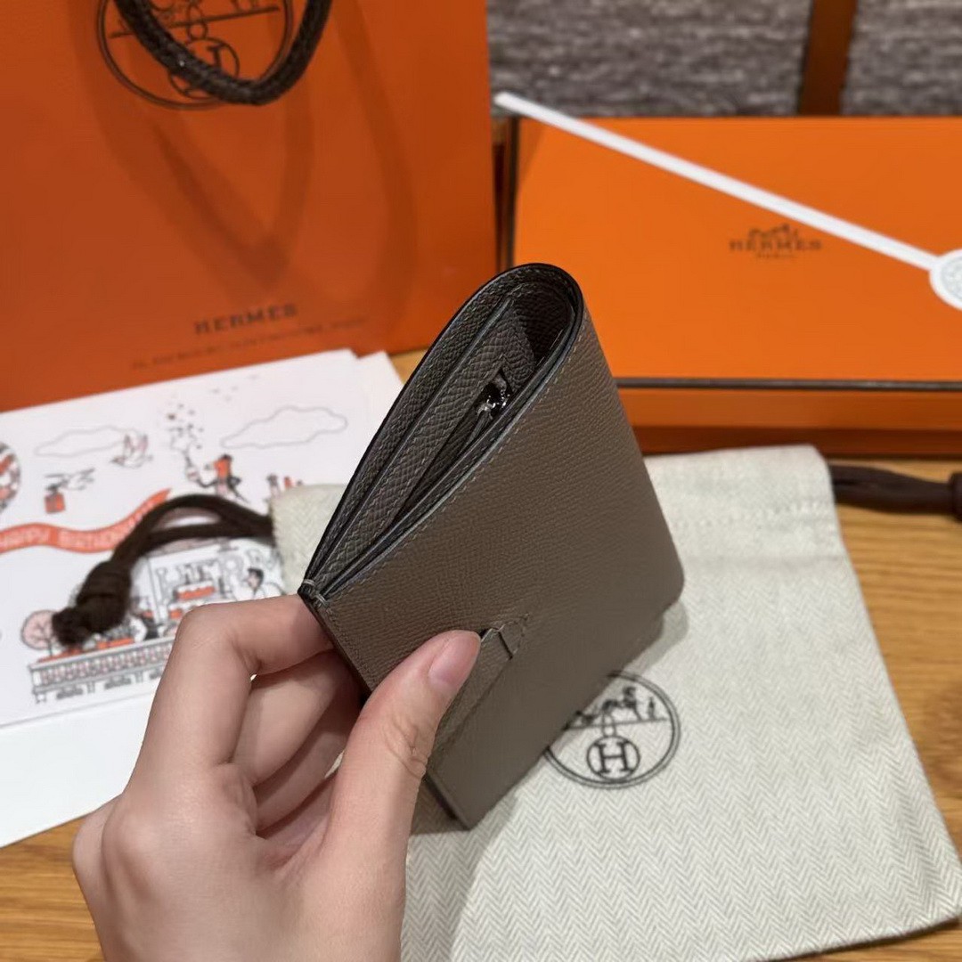 Hermes New H Passant Compact Wallet Handmade In Epsom Calfskin Leather M8 Gris Asphalted - Image 14