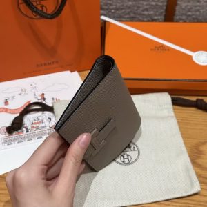 Hermes New H Passant Compact Wallet Handmade In Epsom Calfskin Leather M8 Gris Asphalted - Image 13