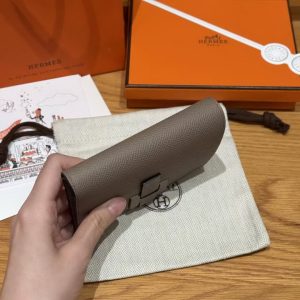 Hermes New H Passant Compact Wallet Handmade In Epsom Calfskin Leather M8 Gris Asphalted - Image 11