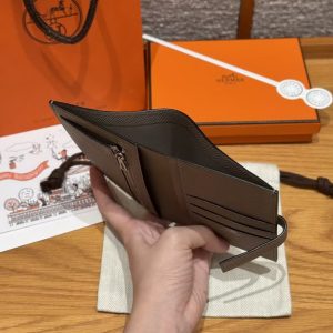 Hermes New H Passant Compact Wallet Handmade In Epsom Calfskin Leather M8 Gris Asphalted - Image 9