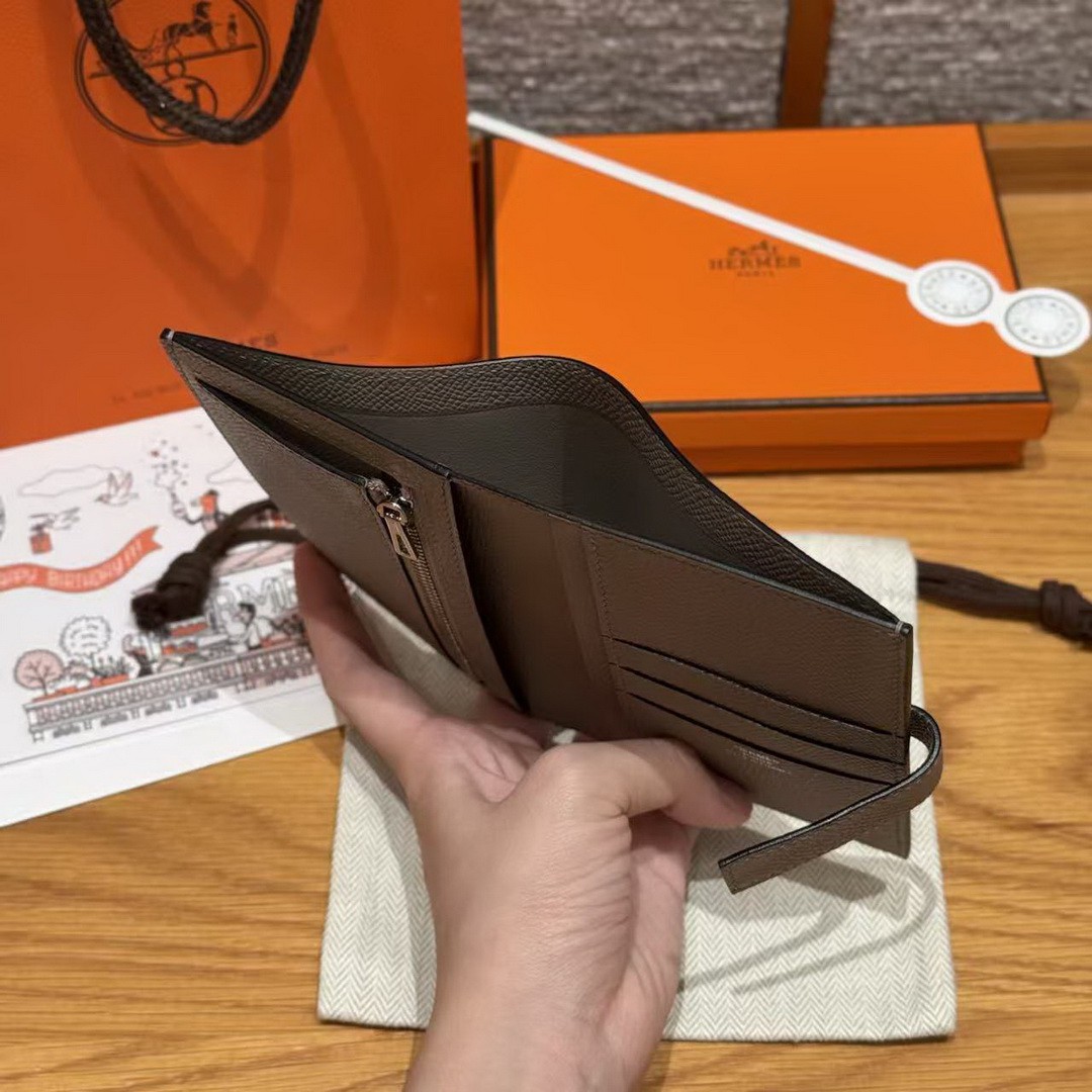 Hermes New H Passant Compact Wallet Handmade In Epsom Calfskin Leather M8 Gris Asphalted - Image 9
