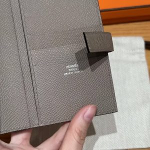 Hermes New H Passant Compact Wallet Handmade In Epsom Calfskin Leather M8 Gris Asphalted - Image 8