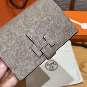 Hermes New H Passant Compact Wallet Handmade In Epsom Calfskin Leather M8 Gris Asphalted - Image 7