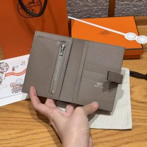 Hermes New H Passant Compact Wallet Handmade In Epsom Calfskin Leather M8 Gris Asphalted - Image 5