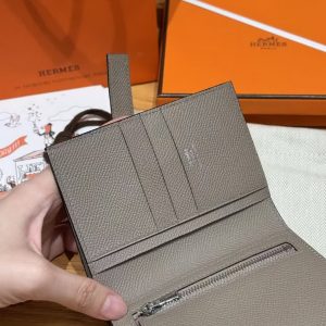 Hermes New H Passant Compact Wallet Handmade In Epsom Calfskin Leather M8 Gris Asphalted - Image 3