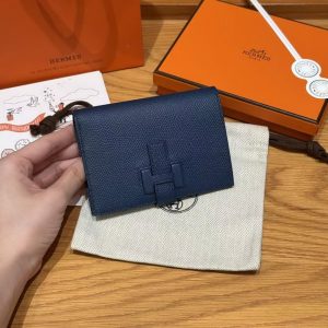 Hermes New H Passant Compact Wallet Handmade In Epsom Calfskin Leather S4 Deep Blue - Image 2