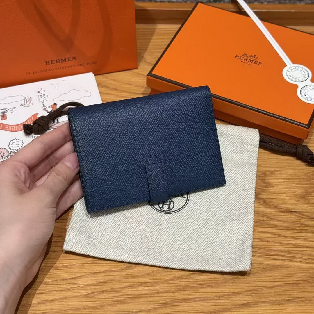 Hermes New H Passant Compact Wallet Handmade In Epsom Calfskin Leather S4 Deep Blue - Image 15