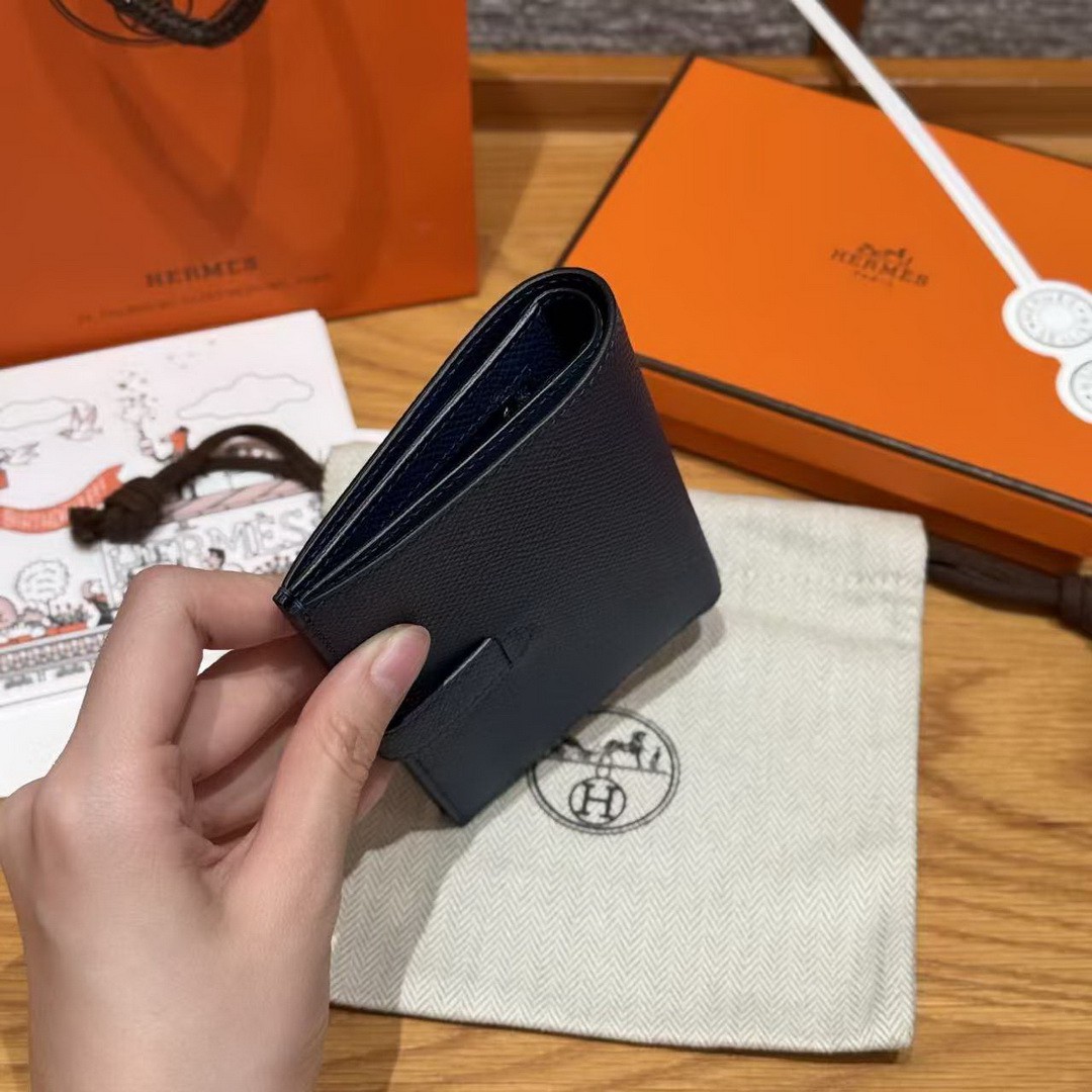 Hermes New H Passant Compact Wallet Handmade In Epsom Calfskin Leather S4 Deep Blue - Image 14