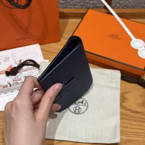 Hermes New H Passant Compact Wallet Handmade In Epsom Calfskin Leather S4 Deep Blue - Image 13