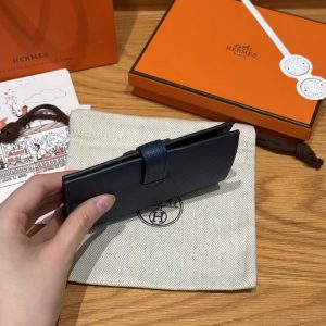 Hermes New H Passant Compact Wallet Handmade In Epsom Calfskin Leather S4 Deep Blue - Image 12