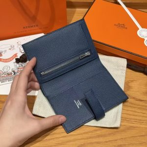 Hermes New H Passant Compact Wallet Handmade In Epsom Calfskin Leather S4 Deep Blue - Image 10