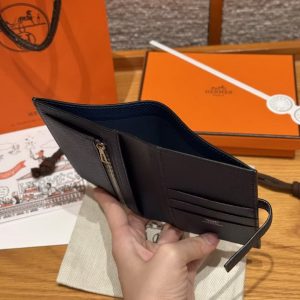 Hermes New H Passant Compact Wallet Handmade In Epsom Calfskin Leather S4 Deep Blue - Image 9