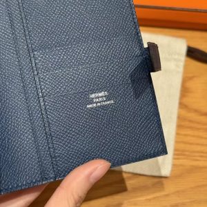 Hermes New H Passant Compact Wallet Handmade In Epsom Calfskin Leather S4 Deep Blue - Image 8