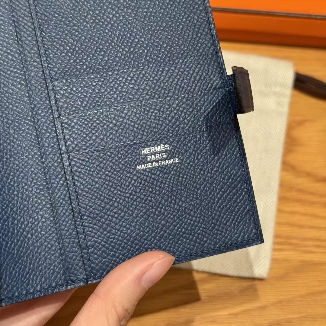 Hermes New H Passant Compact Wallet Handmade In Epsom Calfskin Leather S4 Deep Blue - Image 8