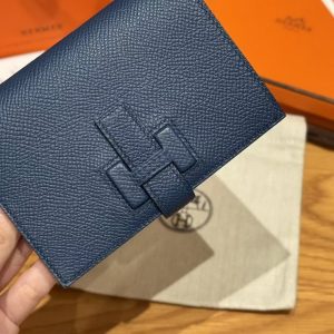 Hermes New H Passant Compact Wallet Handmade In Epsom Calfskin Leather S4 Deep Blue - Image 7