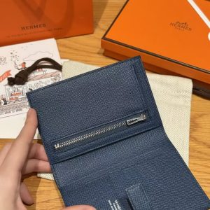 Hermes New H Passant Compact Wallet Handmade In Epsom Calfskin Leather S4 Deep Blue - Image 5