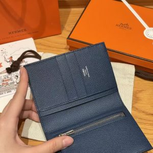 Hermes New H Passant Compact Wallet Handmade In Epsom Calfskin Leather S4 Deep Blue - Image 4