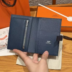Hermes New H Passant Compact Wallet Handmade In Epsom Calfskin Leather S4 Deep Blue - Image 3