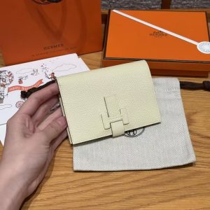 Hermes New H Passant Compact Wallet Handmade In Epsom Calfskin Leather i8 Jaune Milton - Image 2