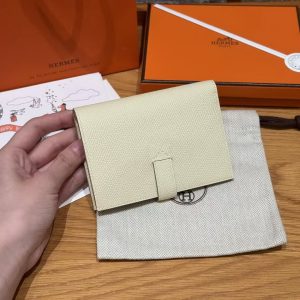 Hermes New H Passant Compact Wallet Handmade In Epsom Calfskin Leather i8 Jaune Milton - Image 15