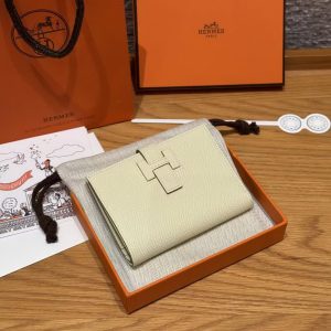 Hermes New H Passant Compact Wallet Handmade In Epsom Calfskin Leather i8 Jaune Milton