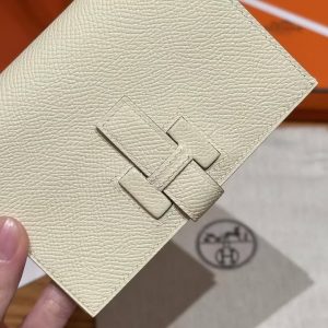 Hermes New H Passant Compact Wallet Handmade In Epsom Calfskin Leather i8 Jaune Milton - Image 7