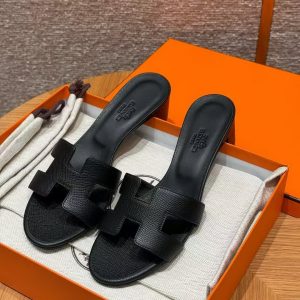 Hermes Oasis Sandal Women High Heel Sandal in Epsom Heritage Calfskin Black