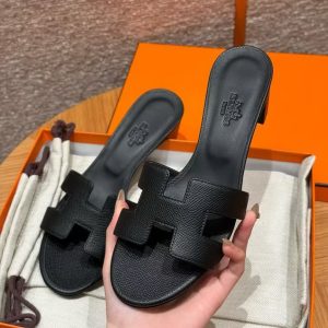 Hermes Oasis Sandal Women High Heel Sandal in Epsom Heritage Calfskin Black - Image 13