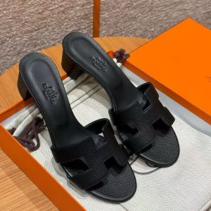 Hermes Oasis Sandal Women High Heel Sandal in Epsom Heritage Calfskin Black - Image 5