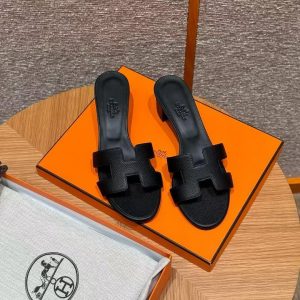 Hermes Oasis Sandal Women High Heel Sandal in Epsom Heritage Calfskin Black - Image 4