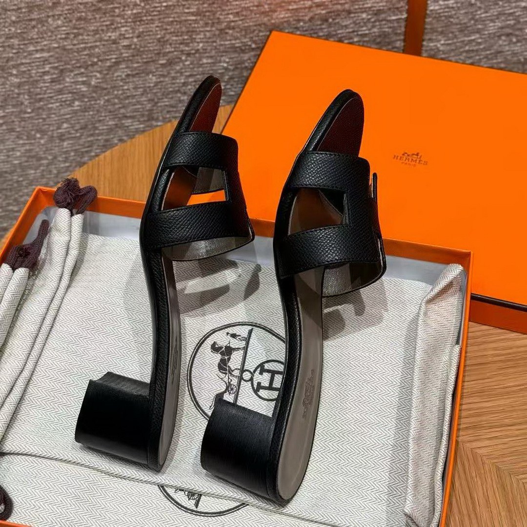 Hermes Oasis Sandal Women High Heel Sandal in Epsom Heritage Calfskin Black Etoupe - Image 14