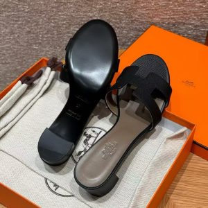 Hermes Oasis Sandal Women High Heel Sandal in Epsom Heritage Calfskin Black Etoupe - Image 13