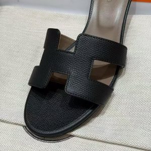 Hermes Oasis Sandal Women High Heel Sandal in Epsom Heritage Calfskin Black Etoupe - Image 12