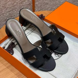Hermes Oasis Sandal Women High Heel Sandal in Epsom Heritage Calfskin Black Etoupe - Image 5