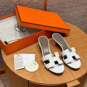 Hermes Oasis Sandal Women High Heel Sandal in Epsom Heritage Calfskin Blanc - Image 6