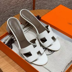Hermes Oasis Sandal Women High Heel Sandal in Epsom Heritage Calfskin Blanc - Image 5