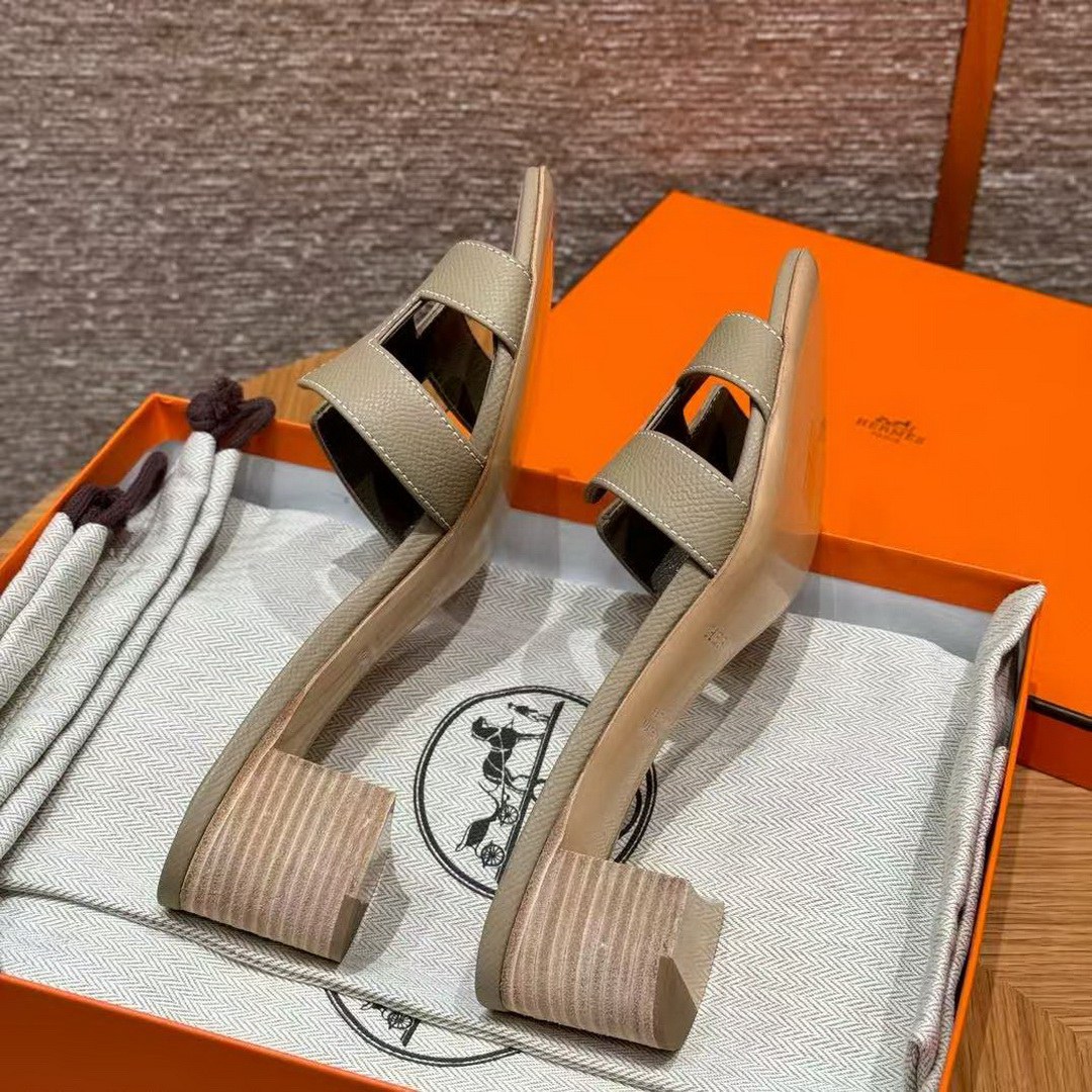 Hermes Oasis Sandal Women High Heel Sandal in Epsom Heritage Calfskin Trench Etoupe - Image 14