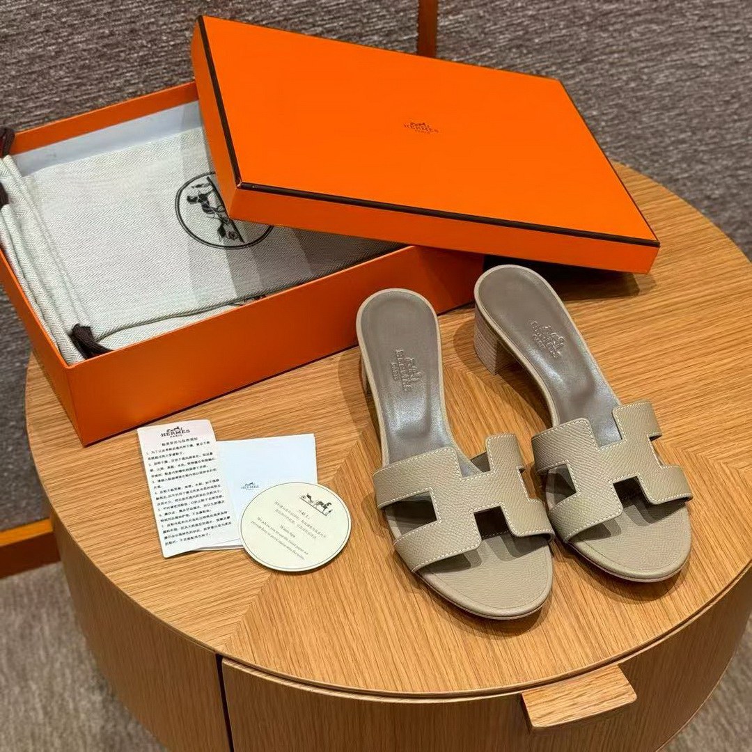 Hermes Oasis Sandal Women High Heel Sandal in Epsom Heritage Calfskin Trench Etoupe - Image 6