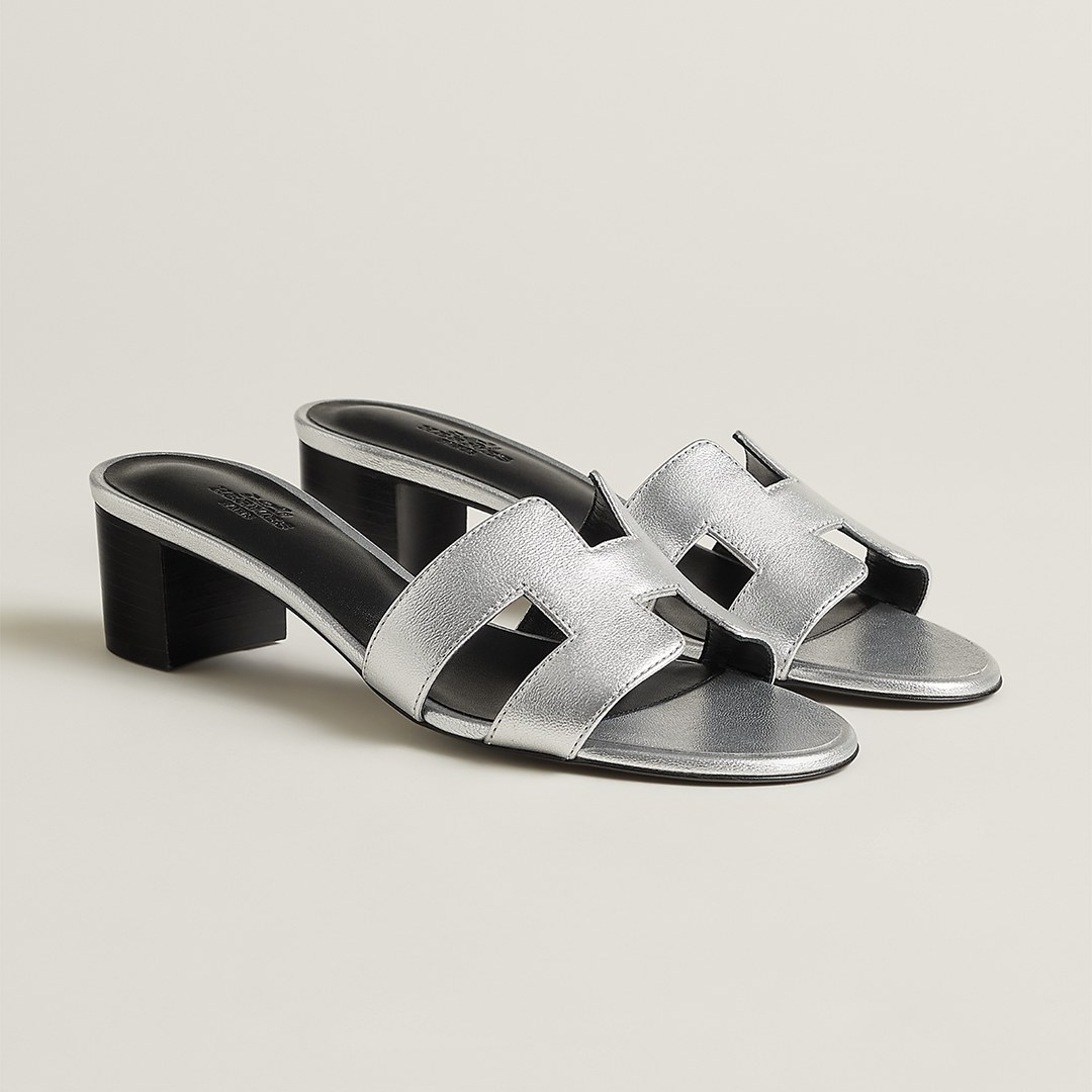 Hermes Oasis Sandal Women High Heel Sandal in Goatskin with Metallic Finish Gris Argenté H261186Z 52350 - Image 4