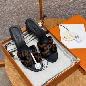 Hermes Oasis Sandal Women High Heel Sandal in Moire Calfskin Gold Noir H212183Z 20370 - Image 8