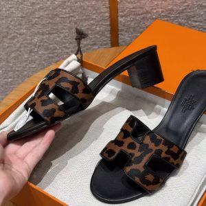 Hermes Oasis Sandal Women High Heel Sandal in Moire Calfskin Gold Noir H212183Z 20370 - Image 6
