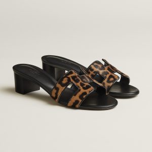 Hermes Oasis Sandal Women High Heel Sandal in Moire Calfskin Gold Noir H212183Z 20370 - Image 4