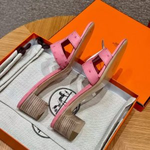 Hermes Oasis Sandal Women High Heel Sandal in Ostrich Bubble Gum - Image 12