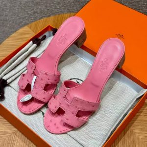 Hermes Oasis Sandal Women High Heel Sandal in Ostrich Bubble Gum