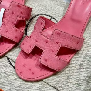 Hermes Oasis Sandal Women High Heel Sandal in Ostrich Bubble Gum - Image 8